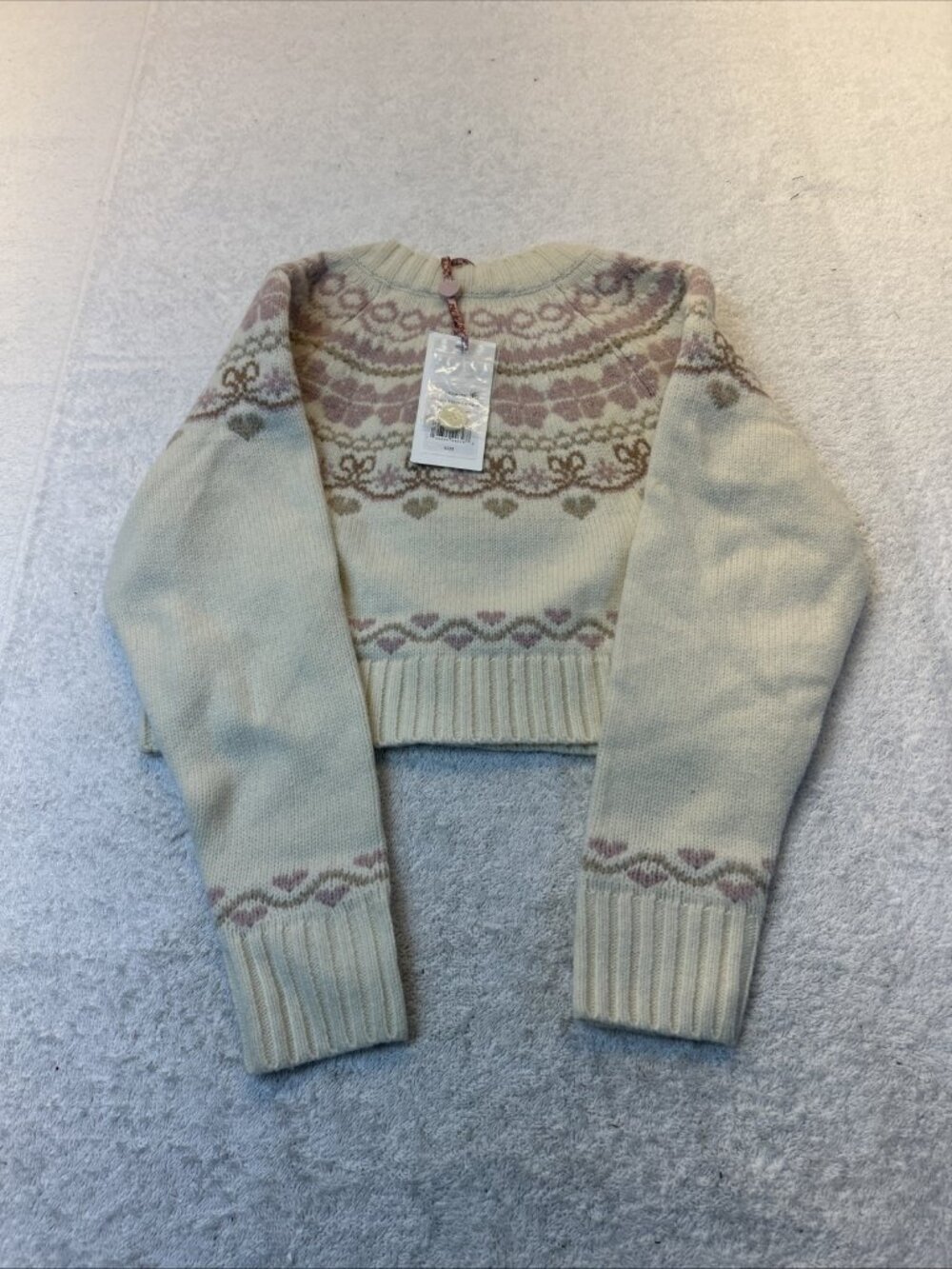 LoveShackFancy Girls Cream/Rose Cardigan Sweater 100% Wool Size M New w/Tags - Picture 5 of 11